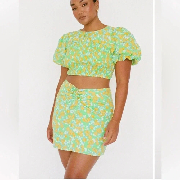 Sabo Skirt Lyla Draw Mini Skirt Chalk Floral 100% Cotton Size XS EUC - Picture 4 of 13